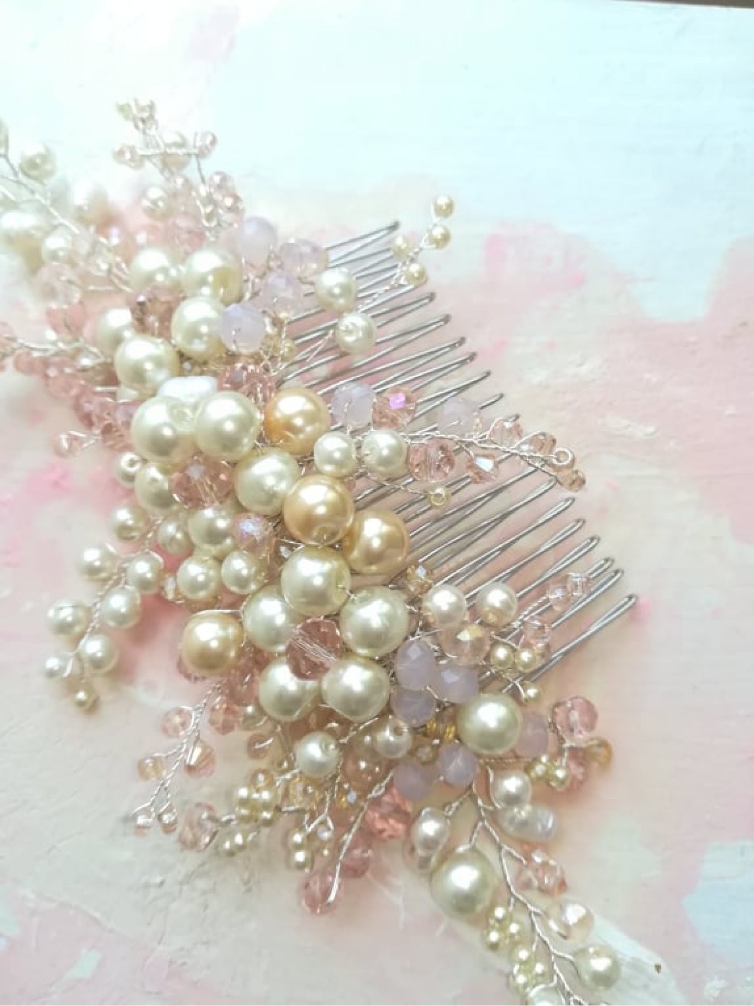 Luxury Bridal Hair Comb with Swarovski Crystals and Pearls - Kiss of Tenderness Luxury Bridal Hair Comb with Swarovski Crystals and Pearls - Kiss of Tenderness