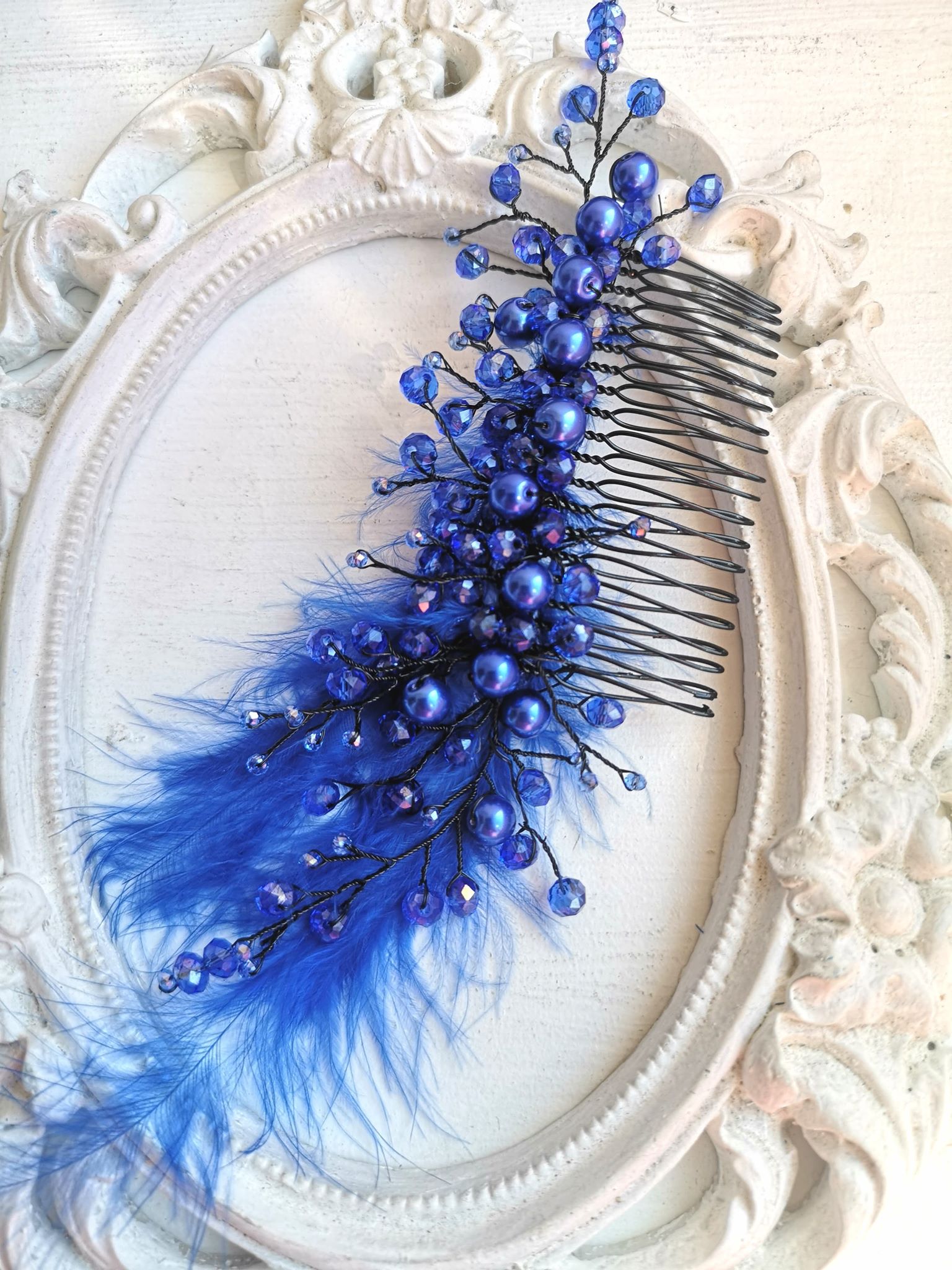 Mesmerizing Royal Blue Hair Comb with Crystals and Pearls - Blue Nebula Mesmerizing Royal Blue Hair Comb with Crystals and Pearls - Blue Nebula