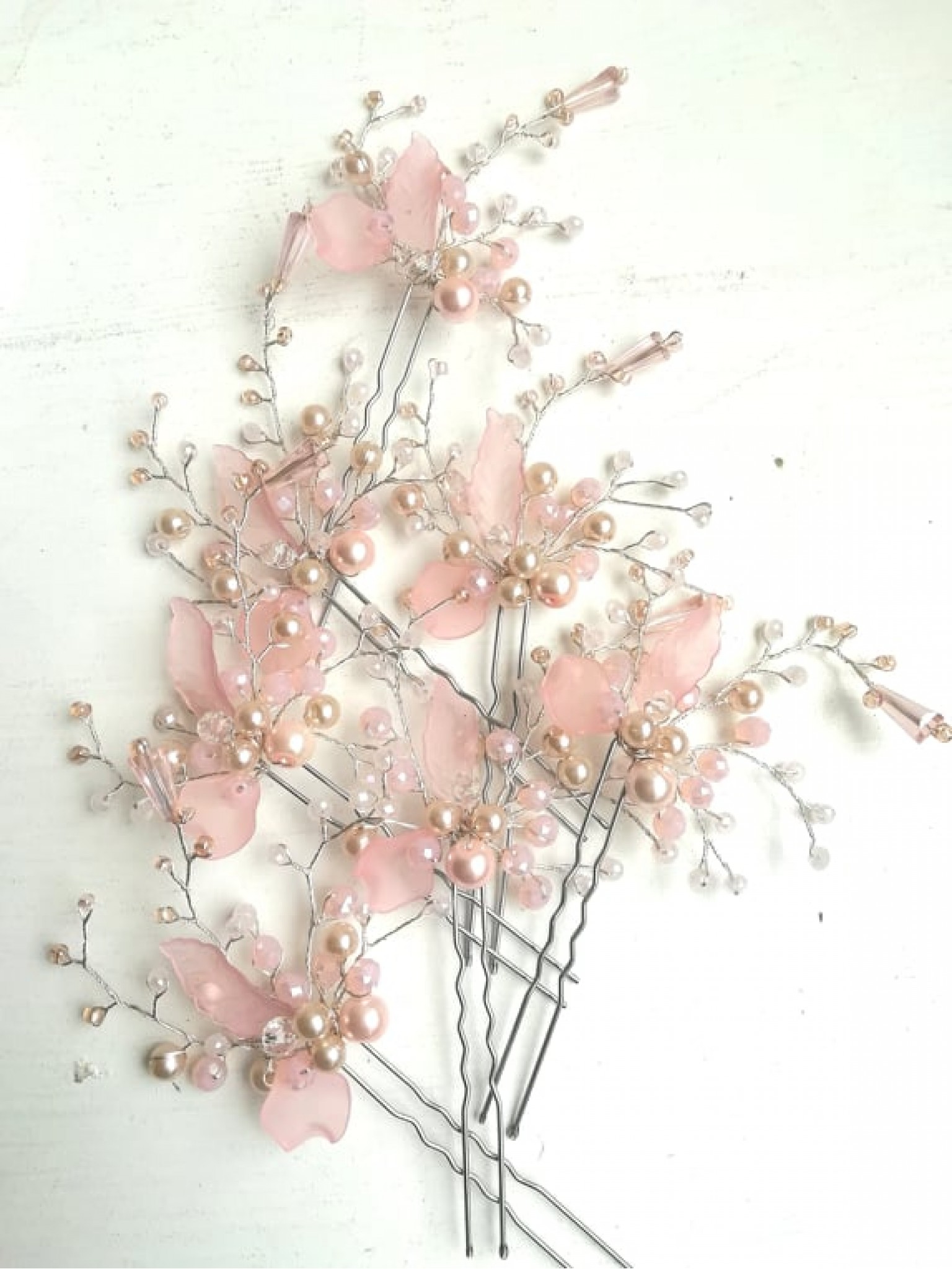 Romantic Floral Pink Wedding Hair Pins set of 3 - Sakura Blossom Romantic Floral Pink Wedding Hair Pins set of 3 - Sakura Blossom