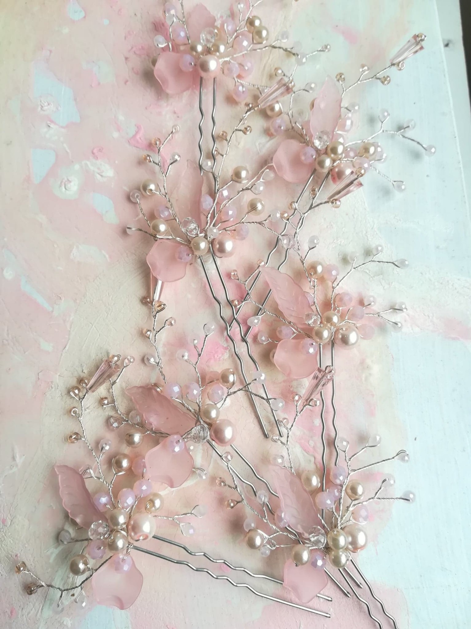 Romantic Floral Pink Wedding Hair Pins set of 3 - Sakura Blossom Romantic Floral Pink Wedding Hair Pins set of 3 - Sakura Blossom