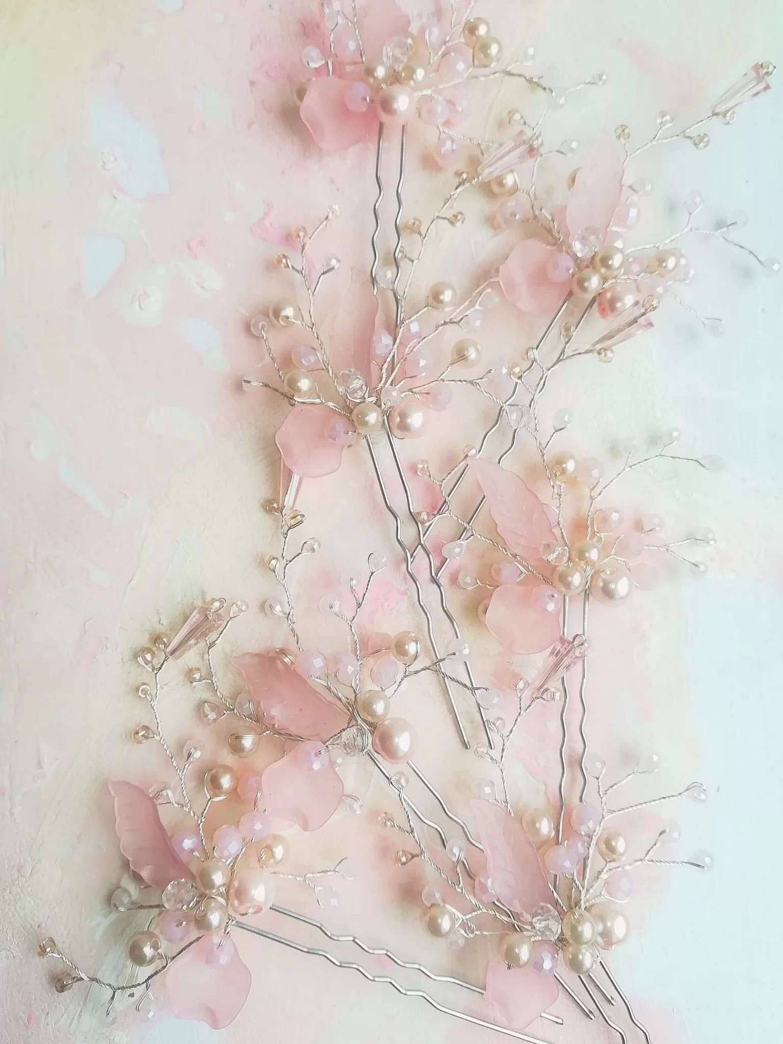 Romantic Floral Pink Wedding Hair Pins set of 3 - Sakura Blossom