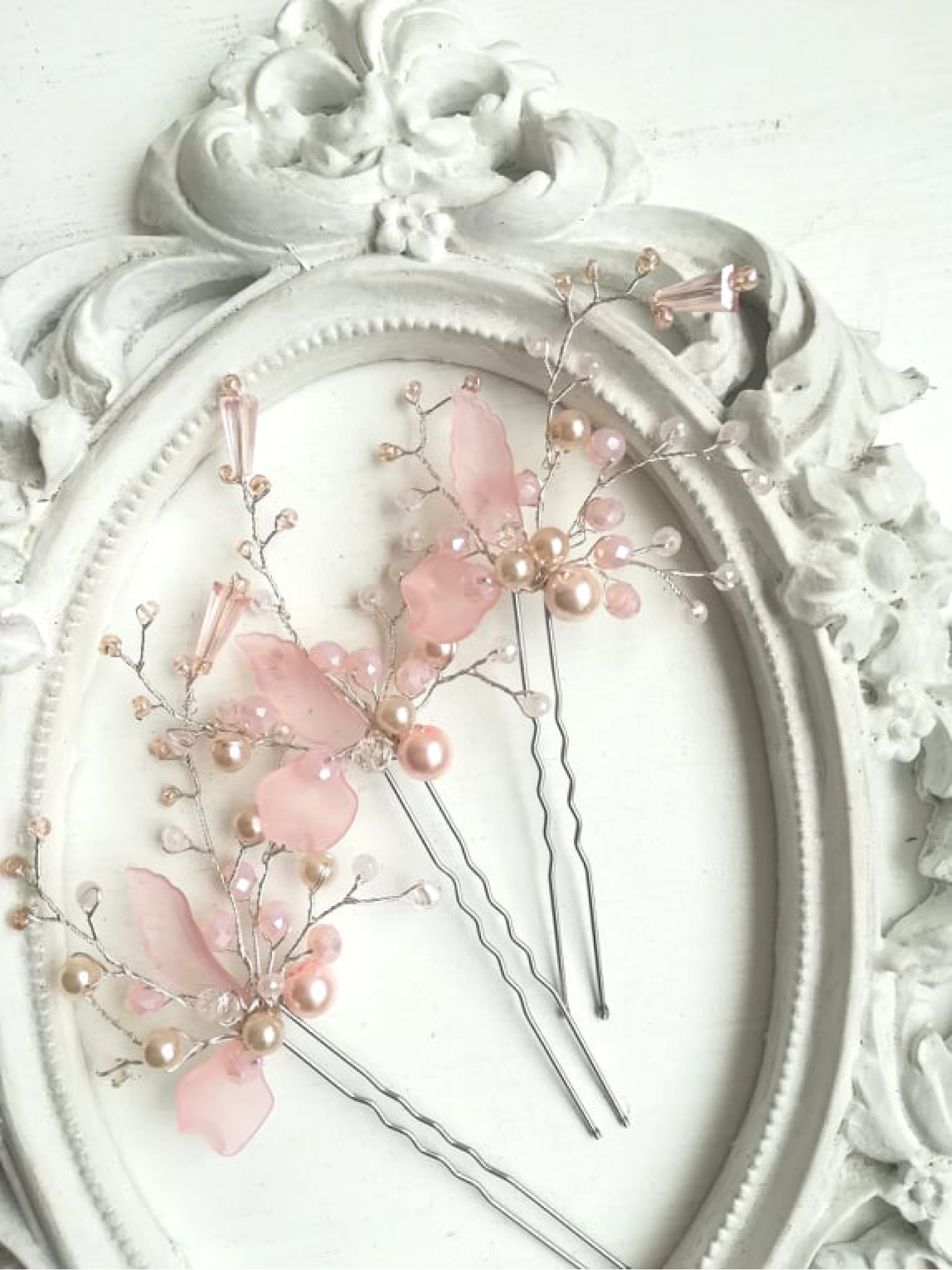 Romantic Floral Pink Wedding Hair Pins set of 3 - Sakura Blossom Romantic Floral Pink Wedding Hair Pins set of 3 - Sakura Blossom
