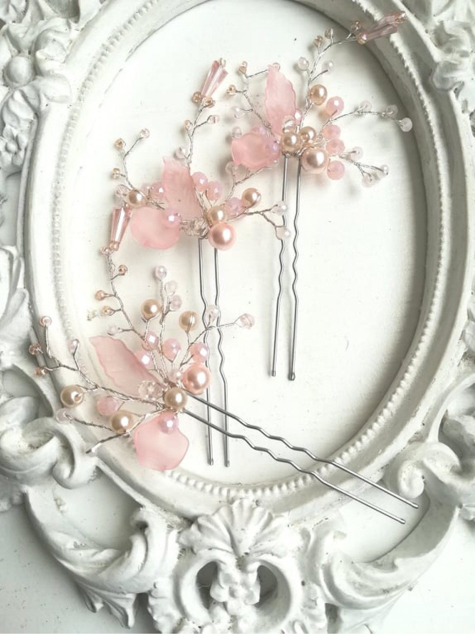 Romantic Floral Pink Wedding Hair Pins set of 3 - Sakura Blossom Romantic Floral Pink Wedding Hair Pins set of 3 - Sakura Blossom