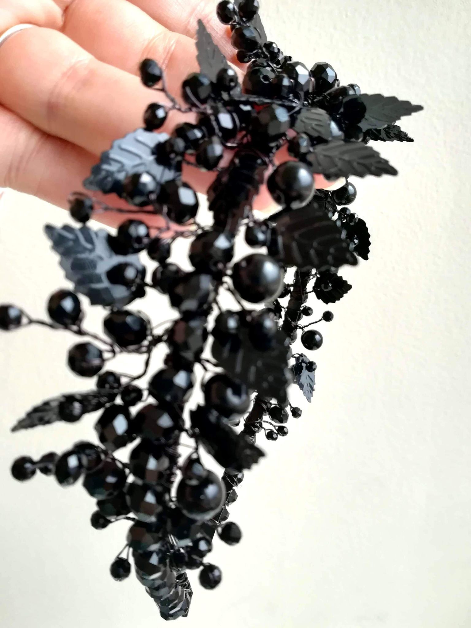 Elegant Black Tiara with Crystals and Leaves - Goddess of Night Elegant Black Tiara with Crystals and Leaves - Goddess of Night