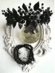  Elegant Black Tiara with Crystals and Leaves - Goddess of Night