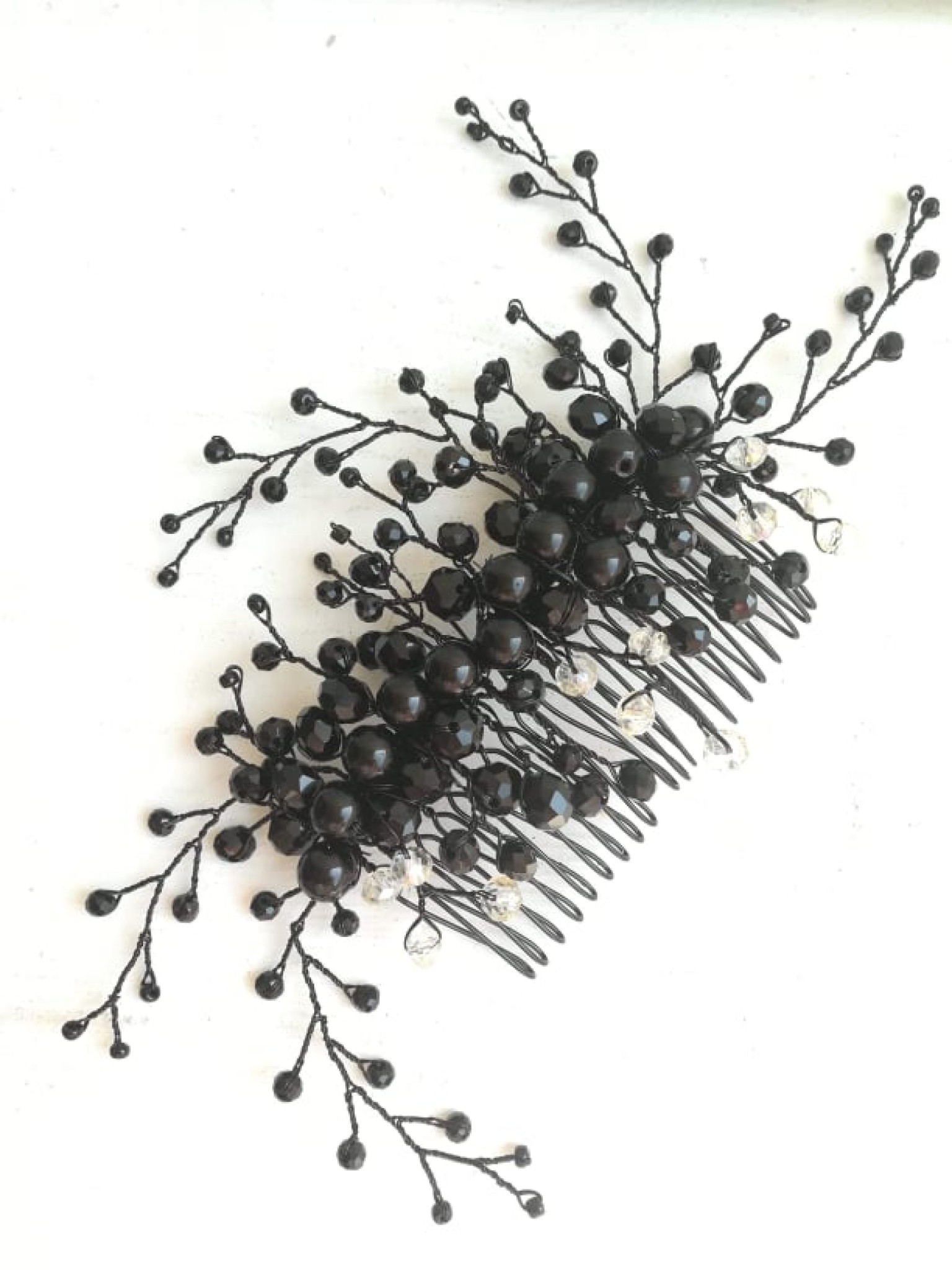 Evening Black Swarovski Crystal Hair Comb - Onyx Elegance