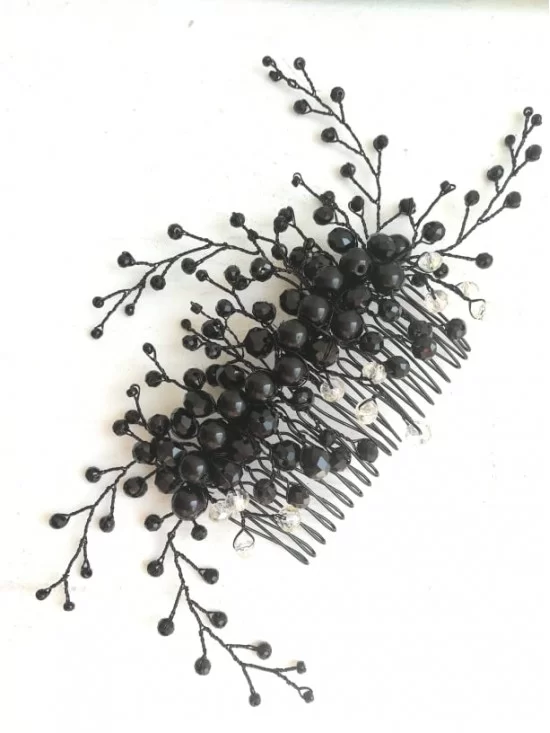Evening Black Swarovski Crystal Hair Comb - Onyx Elegance