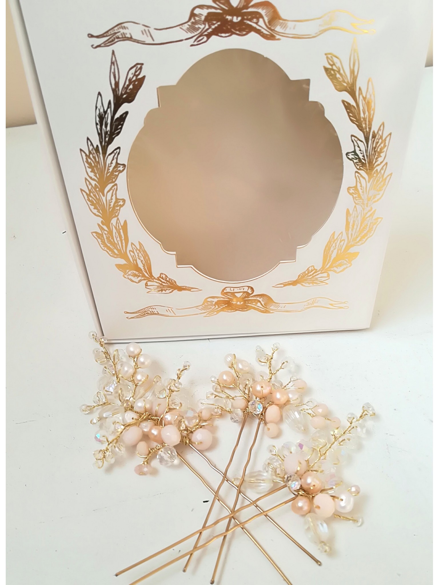 Elegant Peach Bridal Hair Pins set of 3 - Stunning Tenderness Elegant Peach Bridal Hair Pins set of 3 - Stunning Tenderness