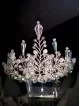 Gentle White Bridal Crown with Crystals and Leaves - Goddess of Mist Gentle White Bridal Crown with Crystals and Leaves - Goddess of Mist